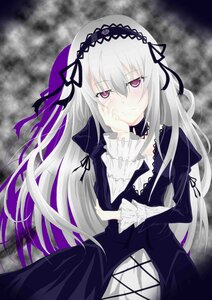 Rating: Safe Score: 0 Tags: 1girl black_dress black_ribbon dress flower frills hairband half-closed_eyes image long_hair long_sleeves looking_at_viewer pink_eyes ribbon rose silver_hair smile solo suigintou very_long_hair User: admin