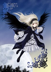 Rating: Safe Score: 0 Tags: 1girl black_wings dress feathers flower frills full_body full_moon hairband image long_hair long_sleeves looking_at_viewer moon red_eyes ribbon rose shoes smile solo suigintou wings User: admin