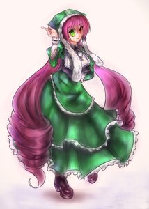 Rating: Safe Score: 0 Tags: 1girl braid dress frills full_body green_eyes hat hong_meiling image index_finger_raised long_hair long_sleeves looking_at_viewer red_eyes shoes smile solo standing suiseiseki twin_braids very_long_hair User: admin