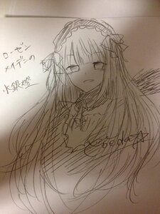 Rating: Safe Score: 0 Tags: 1girl akemi_homura bow choker dress hairband image long_hair looking_at_viewer monochrome photo simple_background sketch solo suigintou traditional_media User: admin