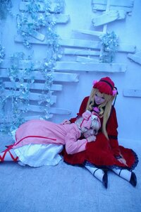 Rating: Safe Score: 0 Tags: 2girls blonde_hair bonnet bow closed_eyes dress long_hair long_sleeves multiple_cosplay multiple_girls red_dress shinku sitting tagme User: admin