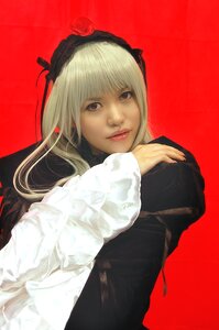 Rating: Safe Score: 0 Tags: 1girl bangs blonde_hair eyelashes flower gothic_lolita hairband lips lolita_fashion long_hair long_sleeves looking_at_viewer realistic red_background red_lips ribbon rose simple_background solo suigintou upper_body User: admin
