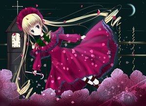 Rating: Safe Score: 0 Tags: 1girl blonde_hair blue_eyes bonnet bow dress flower image long_hair long_sleeves petals pink_flower pink_rose red_dress rose rose_petals shinku solo twintails very_long_hair User: admin