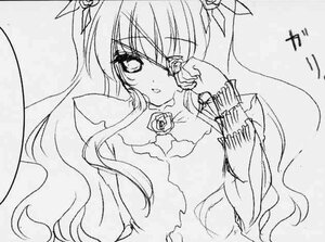 Rating: Safe Score: 0 Tags: 1girl barasuishou blush dress flower greyscale image long_hair long_sleeves looking_at_viewer monochrome rose shinku simple_background solo suigintou traditional_media upper_body User: admin