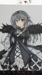 Rating: Safe Score: 0 Tags: 1girl auto_tagged black_dress black_wings blush dress frills hairband image long_hair long_sleeves looking_at_viewer puffy_sleeves red_eyes ribbon rose silver_hair solo standing suigintou traditional_media wings User: admin