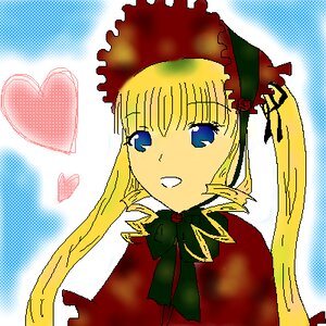 Rating: Safe Score: 0 Tags: 1girl blonde_hair blue_eyes bonnet bow bowtie dress drill_hair flower green_bow green_neckwear halftone halftone_background heart image long_hair long_sleeves looking_at_viewer polka_dot polka_dot_background rose shinku solo upper_body User: admin