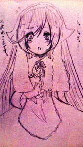 Rating: Safe Score: 0 Tags: 1girl capelet cherry_blossoms dress flower image long_hair long_sleeves looking_at_viewer monochrome pink_theme purple_theme solo suiseiseki User: admin