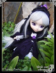 Rating: Safe Score: 0 Tags: 1girl doll dress flower gothic_lolita letterboxed lolita_hairband long_hair looking_at_viewer plant purple_eyes silver_hair solo suigintou white_hair wings User: admin