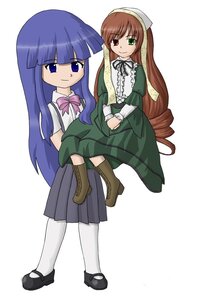 Rating: Safe Score: 0 Tags: 2girls bangs blunt_bangs bow brown_hair dress full_body green_dress green_eyes heterochromia image long_hair long_sleeves looking_at_viewer multiple_girls smile solo standing suiseiseki very_long_hair white_legwear User: admin