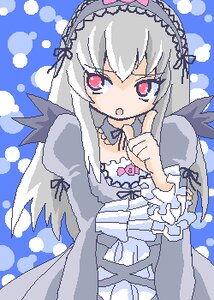 Rating: Safe Score: 0 Tags: 1girl detached_collar dress flower frills hairband image lolita_hairband long_hair long_sleeves looking_at_viewer open_mouth pink_eyes silver_hair solo suigintou wings User: admin