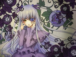 Rating: Safe Score: 0 Tags: 1girl barasuishou dress eyepatch flower hands_on_own_face image long_hair long_sleeves plant rose silver_hair solo thorns very_long_hair vines yellow_eyes User: admin