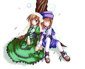 Rating: Safe Score: 0 Tags: 2girls brown_hair closed_eyes dress frills green_dress green_eyes hat image long_hair long_sleeves multiple_girls pair pantyhose petals short_hair siblings sisters sitting souseiseki suiseiseki twins white_legwear User: admin