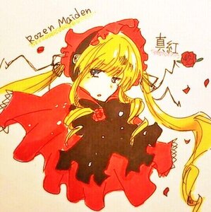 Rating: Safe Score: 0 Tags: 1girl blonde_hair bonnet capelet dress drill_hair flower image long_hair petals red_flower red_rose rose rose_petals shinku solo traditional_media twintails upper_body User: admin