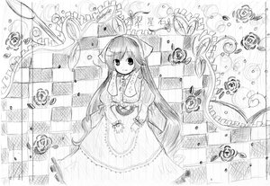 Rating: Safe Score: 0 Tags: 1girl bow breasts dress flower greyscale hair_bow image long_hair long_sleeves monochrome reiuji_utsuho rose smile solo suiseiseki traditional_media very_long_hair User: admin