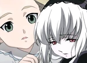 Rating: Safe Score: 0 Tags: 2girls close-up face green_eyes image looking_at_viewer multiple_girls sarah simple_background solo suigintou User: admin