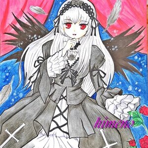 Rating: Safe Score: 0 Tags: 1girl black_wings dress feathered_wings feathers flower frills hairband image long_hair long_sleeves looking_at_viewer marker_(medium) red_eyes red_flower red_rose ribbon rose sample solo suigintou traditional_media wings User: admin