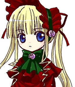 Rating: Safe Score: 0 Tags: 1girl blonde_hair blue_eyes bonnet bow bowtie capelet dress flower green_bow green_neckwear image long_hair long_sleeves looking_at_viewer rose shinku sidelocks simple_background solo twintails white_background User: admin