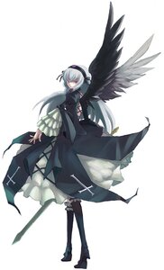 Rating: Safe Score: 0 Tags: 1girl black_wings boots dress feathered_wings frills full_body hairband high_heels image long_hair long_sleeves looking_at_viewer silver_hair solo standing suigintou wings User: admin