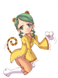 Rating: Safe Score: 0 Tags: 1girl animal_ears double_bun full_body green_eyes green_hair image kanaria simple_background smile solo tail white_background User: admin