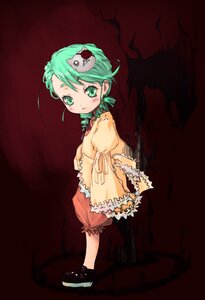 Rating: Safe Score: 0 Tags: 1girl bloomers full_body green_eyes green_hair image kanaria long_sleeves looking_at_viewer short_hair solo standing torn_clothes underwear User: admin