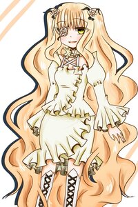 Rating: Safe Score: 0 Tags: 1girl blonde_hair boots cross-laced_footwear dress eyepatch flower frills hair_ornament image kirakishou long_hair long_sleeves solo very_long_hair wavy_hair User: admin