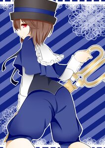 Rating: Safe Score: 0 Tags: 1girl bad_id bad_pixiv_id brown_hair capelet hat heterochromia image katori_(quietude) long_sleeves looking_back no_legwear red_eyes rozen_maiden scissors short_hair solo souseiseki striped striped_background top_hat usami_renko User: admin