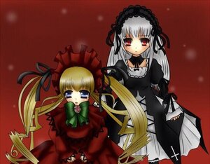 Rating: Safe Score: 0 Tags: 2girls blonde_hair blue_eyes blush dress frills green_bow image long_hair long_sleeves looking_at_viewer multiple_girls pair red_dress red_eyes shinku silver_hair suigintou twintails very_long_hair wings User: admin