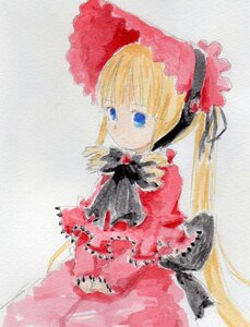 Rating: Safe Score: 0 Tags: 1girl auto_tagged blonde_hair blue_eyes bonnet bow bowtie dress expressionless frills image long_hair long_sleeves marker_(medium) photo red_dress shinku solo standing traditional_media User: admin
