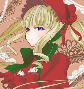 Rating: Safe Score: 0 Tags: 1girl blonde_hair blue_eyes blush bonnet bow dress drill_hair flower hat image long_hair long_sleeves ribbon rose shinku sidelocks solo User: admin