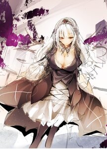 Rating: Safe Score: 0 Tags: 1girl bangs black_dress black_feathers black_legwear breasts cleavage closed_mouth commentary_request dress flower frills hairband image large_breasts lolita_fashion long_hair long_sleeves looking_at_viewer puffy_sleeves red_eyes ribbon rozen_maiden silver_hair sirius_(azur_lane) sketch smile solo suigintou tousen white_hair wings User: admin