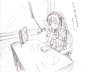 Rating: Safe Score: 0 Tags: 1girl chair closed_eyes dress eighth_note frills hairband image lolita_hairband long_hair long_sleeves microphone monitor monochrome musical_note purple_theme radio_booth rozen_maiden sitting sketch solo sorethroat studio studio_microphone suigintou table very_long_hair wings User: admin