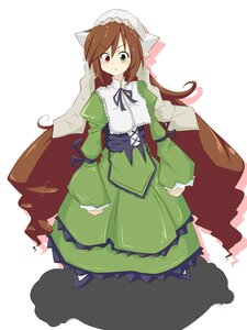 Rating: Safe Score: 0 Tags: 1girl blush brown_hair corset dress frills green_dress green_eyes head_scarf heterochromia image long_hair long_sleeves looking_at_viewer red_eyes solo suiseiseki very_long_hair white_background User: admin