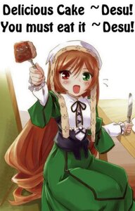 Rating: Safe Score: 0 Tags: 1girl blush brown_hair dress english_text food fork green_dress green_eyes head_scarf heterochromia image long_hair long_sleeves open_mouth red_eyes solo suiseiseki very_long_hair User: admin