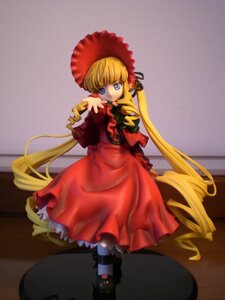 Rating: Safe Score: 0 Tags: 1girl black_footwear blonde_hair blue_eyes bonnet bow doll dress full_body hat long_hair long_sleeves looking_at_viewer red_dress shinku shoes sitting solo standing twintails very_long_hair User: admin