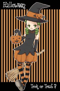 Rating: Safe Score: 0 Tags: 1girl broom drill_hair elbow_gloves green_eyes green_hair halloween happy_halloween hat image jack-o'-lantern kanaria pantyhose pumpkin solo striped trick_or_treat twin_drills witch_hat User: admin