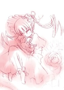 Rating: Safe Score: 0 Tags: 1girl blush bonnet closed_eyes dress flower full_body image long_hair long_sleeves monochrome rose shinku simple_background solo twintails User: admin