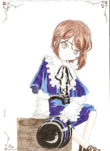 Rating: Safe Score: 0 Tags: 1girl blue_dress brown_hair capelet dress flower frills green_eyes heterochromia image long_sleeves looking_at_viewer red_eyes scissors short_hair sitting solo souseiseki swept_bangs User: admin