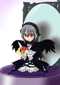 Rating: Safe Score: 0 Tags: 1girl apple black_wings dress flower food frills fruit hairband holding holding_food holding_fruit image long_hair long_sleeves red_eyes rose silver_hair sitting smile solo suigintou wings User: admin