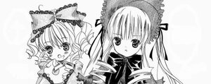 Rating: Safe Score: 0 Tags: 2girls blush bow drill_hair greyscale hinaichigo image long_hair long_sleeves looking_at_viewer monochrome multiple_girls open_mouth pair shinku traditional_media twintails User: admin