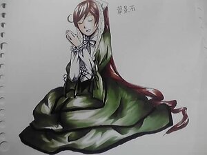 Rating: Safe Score: 0 Tags: 1girl brown_hair closed_eyes dated dress frills green_dress grey_background image long_hair long_sleeves open_mouth solo suiseiseki User: admin