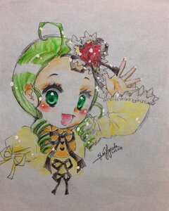 Rating: Safe Score: 0 Tags: 1girl :d ahoge artist_name flower green_eyes green_hair image kanaria long_sleeves marker_(medium) open_mouth photo rose signature smile solo traditional_media watercolor_(medium) User: admin