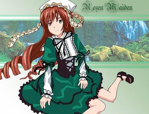 Rating: Safe Score: 0 Tags: 1girl brown_hair dress drill_hair frills green_dress green_eyes hat heterochromia image long_hair long_sleeves looking_at_viewer outdoors red_eyes shoes sitting solo suiseiseki very_long_hair User: admin