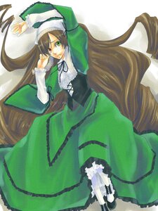 Rating: Safe Score: 0 Tags: 1girl brown_hair dress drill_hair frills green_dress green_eyes heterochromia image long_hair long_sleeves lying on_back red_eyes solo suiseiseki twintails very_long_hair white_legwear User: admin