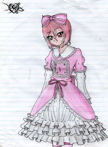 Rating: Safe Score: 0 Tags: 1girl bow dress frills hair_bow heterochromia image long_sleeves looking_at_viewer pink_bow pink_dress pink_hair red_eyes short_hair solo souseiseki standing traditional_media User: admin