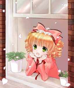 Rating: Safe Score: 0 Tags: 1girl blonde_hair bow cherry_blossoms drill_hair flower flower_pot from_outside green_eyes hair_bow hina_ichigo hinaichigo image long_sleeves open_mouth petals pink_bow plant potted_plant rose_petals short_hair solo table vase window User: admin