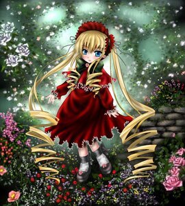 Rating: Safe Score: 0 Tags: 1girl black_footwear blonde_hair blue_eyes blush bonnet bow bowtie dress drill_hair flower full_body image long_hair long_sleeves looking_at_viewer outdoors pink_flower pink_rose red_dress rose shinku shoes solo standing twin_drills twintails very_long_hair User: admin