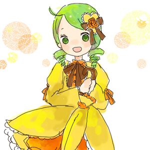 Rating: Safe Score: 0 Tags: 1girl ahoge dress drill_hair flower frills green_eyes green_hair image kanaria long_sleeves open_mouth ribbon rose smile solo twin_drills yellow_dress User: admin