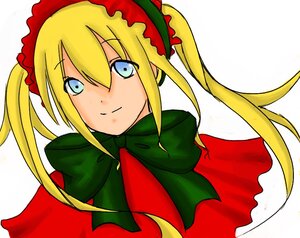 Rating: Safe Score: 0 Tags: 1girl blonde_hair blue_eyes capelet closed_mouth green_bow green_neckwear image long_hair looking_at_viewer shinku sidelocks simple_background smile solo twintails upper_body white_background User: admin