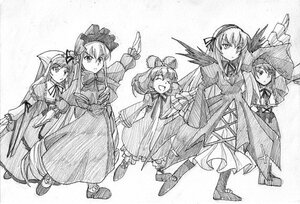 Rating: Safe Score: 0 Tags: 6+girls dress drill_hair greyscale hat image long_hair long_sleeves looking_at_viewer monochrome multiple multiple_girls open_mouth patchouli_knowledge shinku short_hair smile suigintou tagme wings User: admin