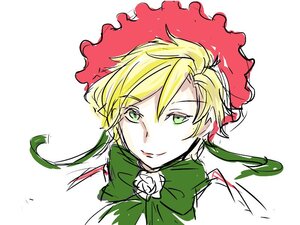 Rating: Safe Score: 0 Tags: 1boy blonde_hair bonnet closed_mouth face flower green_eyes hat image looking_at_viewer portrait rose shinku simple_background smile solo striped white_background white_flower white_rose User: admin